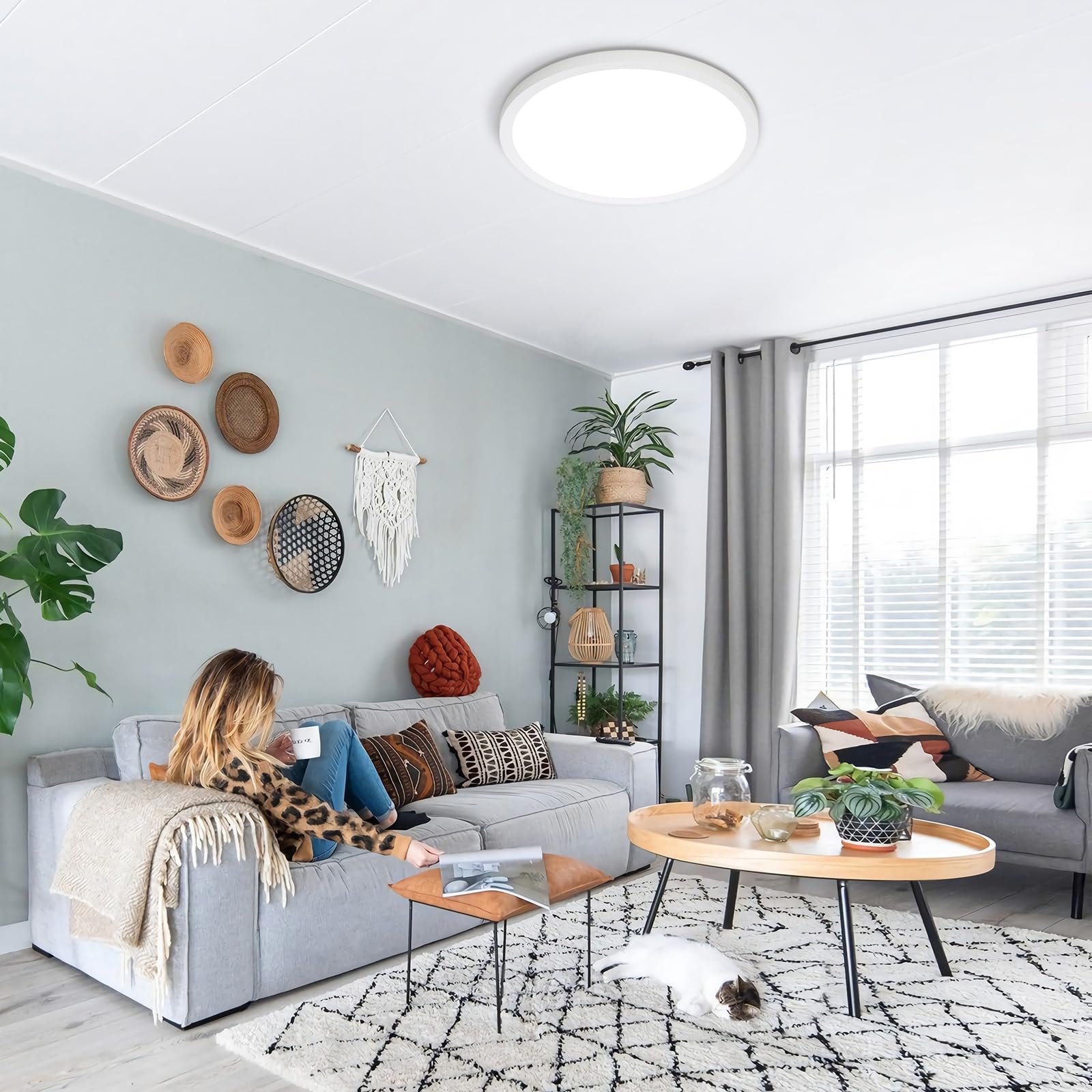 SunRider LED Flush Mount Ceiling Light Fixture, 5000K Daylight White, 2400LM, 12 Inch 24W White Round Flat Bedroom Lights, 240W Equiv. Non-Dimmable