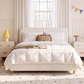 BERRY NEST Full Size Cloud Bed Frame, Upholstered Boucle Bed Frame with Adjustable Headboard, Solid Wood Legs, Rounded Corners Design &amp; Easy Assembly &ndash; Modern Platform Bed,Cream