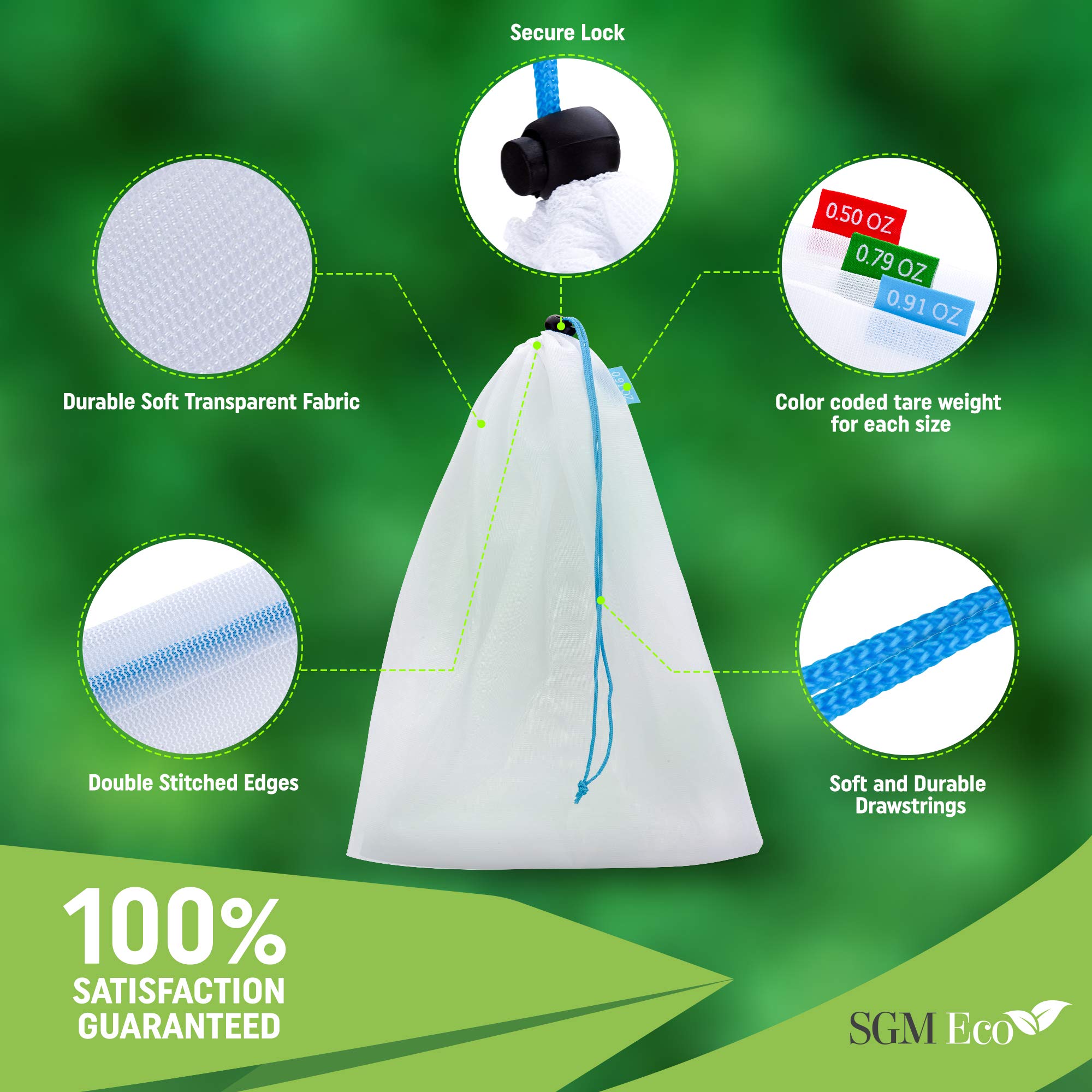 SGM Reusable Mesh Produce Bags : Pack of 12 Washable Drawstring Storage Pouches In 3 Sizes – Multipurpose See Through Bags w/Tare Weight Tag For Grocery Shopping, Toy Organization, Gym Shoe