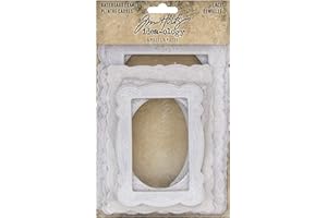 TIM HOLTZ, ADVANTUS Tim Holtz Idea-Ology Vintage Baseboard Scrapbook Frames, Lace Printed, Paper Frames for Crafts and Junk Journals, 6 Pieces, White