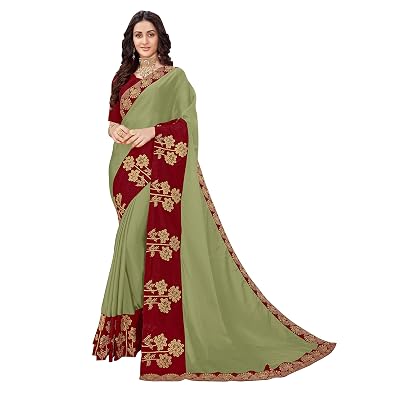 Manohari Embroidered Green Georgette Saree with Blouse Piece