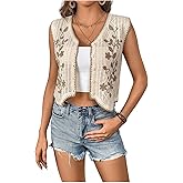 GORGLITTER Women's Western Cowgirl Rodeo Outfit Boho Crochet Floral Sleeveless Cropped Sweater Vest Knit Tops Cardigan