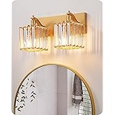EDISHINE Bathroom Vanity Light, Modern Bathroom Lighting Fixtures, 2 Light Crystal Vanity Lights Over Mirror, Brass Bath Wall
