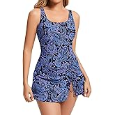 WOWENY One Piece Swimdress Swimsuits for Women Tummy Control Swim Dresses with Skirt Modest Bathing Suit Swimwear