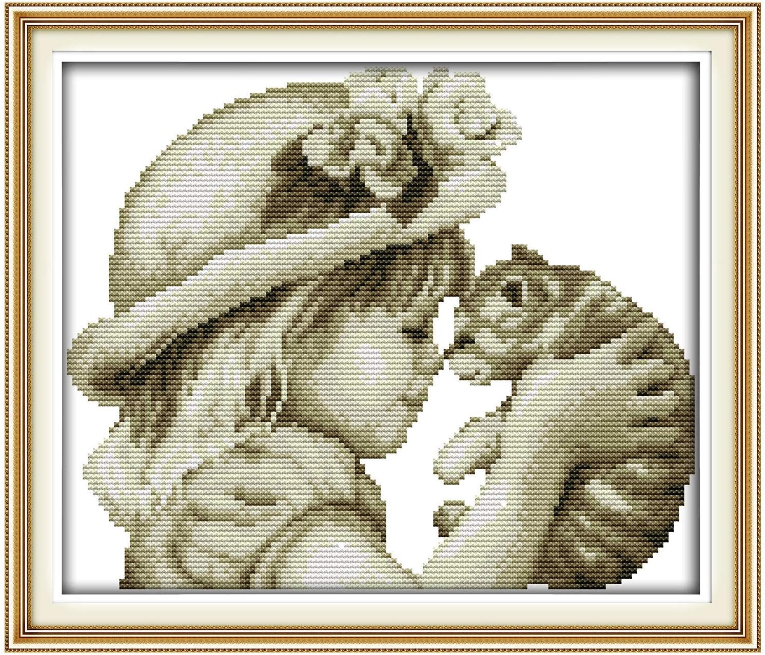 Cross Stitch Kit, DIY Cross-Stitching Beginners Embroidery Needlepoint Kits Ornaments with 11CT Stamped Fabric Printed Pattern for Kids Adults Girls Room Decoration - Lovely Girl and Cat