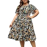 Nemidor Womens Casual Plus Size Short Sleeve Layered Swing Summer Midi Dress with Pocket NEM527
