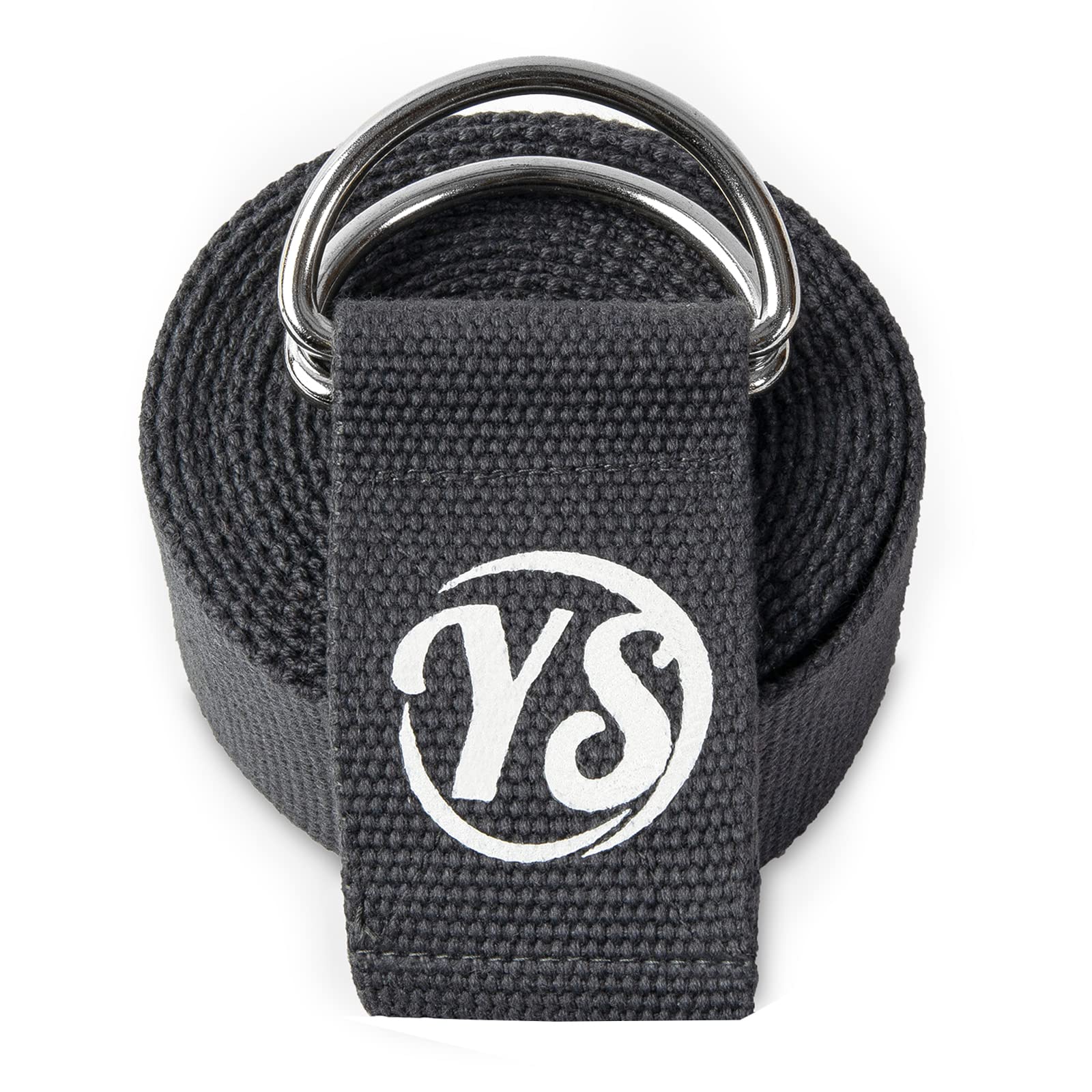 Yoga Studio Yoga Strap, 2.5m (8.2ft) Extra Long Durable Organic Cotton Adjustable Stretching D-Ring Yoga Belt, Exercise, Pilates, Dance, Workout, Gym, Physical Therapy - Graphite Grey