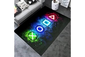 KODHYVJ Gaming Area Rugs for Boys Cool Game Style Bedroom, Gamer Rug Boys Room Decor, Video Games Bedroom Carpet for Teens, Controller Gamepad Player Standing Throw Doormats Yoga Runner Mat Black