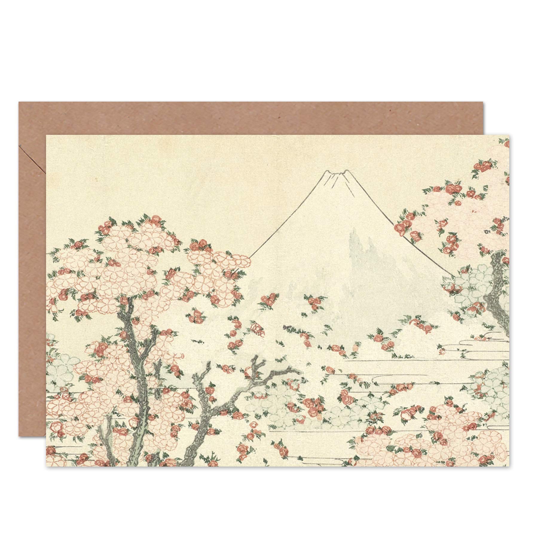 Artery8 Hokusai Fuji And Cherry Blossom Japanese Painting Fine Art Greeting Card Plus Envelope Blank Inside
