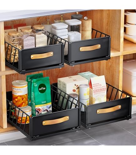 MGMGART Sliding Pull-Out Cabinet Drawer Organizer - 9.6x14.8x7.5 Inch, Black, No-Drill Adhesive Installation - View #4