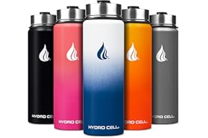 HYDRO CELL Stainless Steel Insulated Water Bottle with Straw - For Cold & Hot Drinks - Metal Vacuum Flask with Screw Cap and Modern Leakproof Sport Thermos for Adults (Navy/White 24oz)