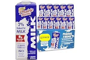 PRAIRIE FARMS DAIRY Prairie Farms - Shelf Stable Milk 2% Percent, Reduced Fat, Boxed UHT Ultra Pasteurized Milk, Vitamin D White Milk - Preservative and Hormone Free, Gluten Free, Kosher, Made in USA (1 Quart (12 Pack))