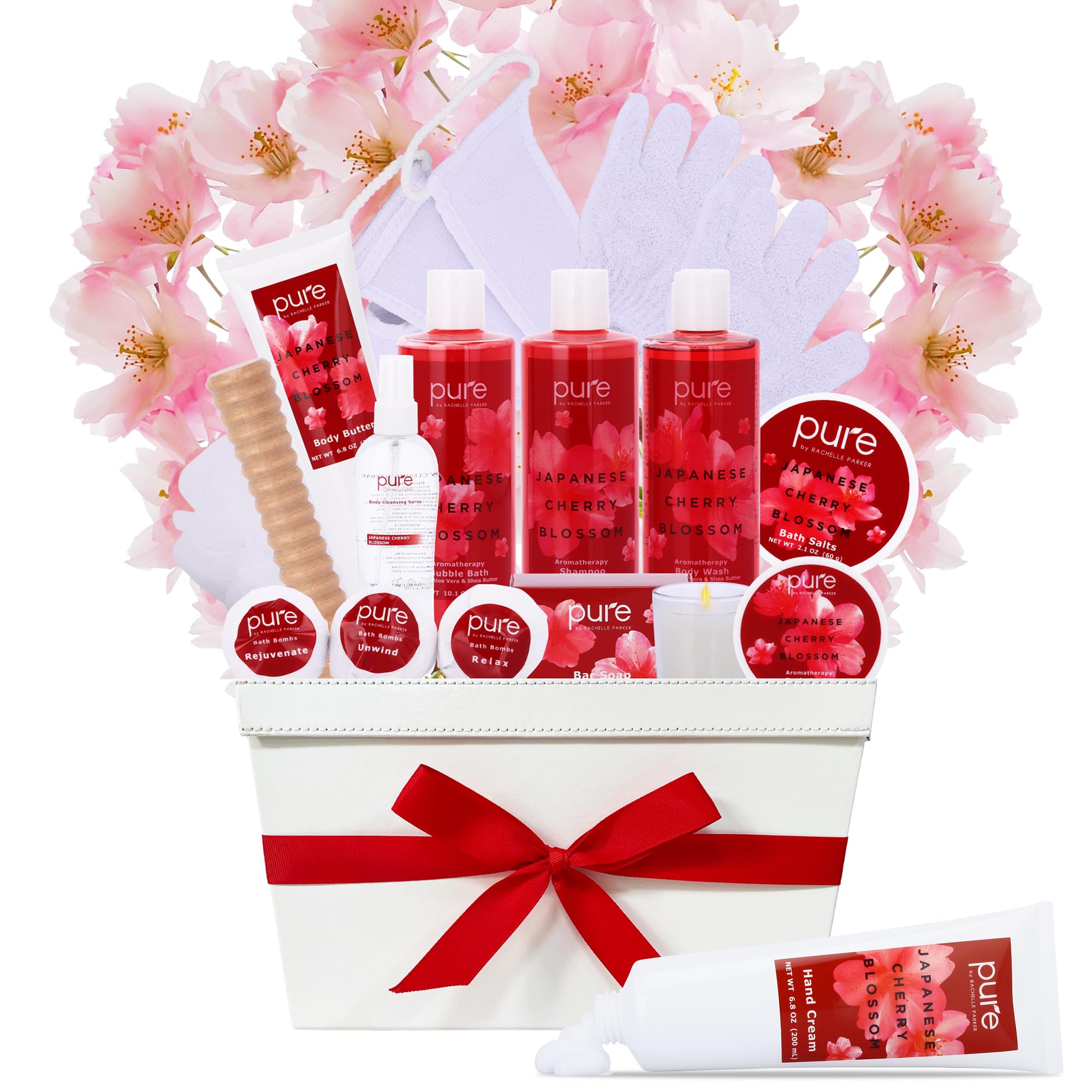 Spa Gift Basket For Women - Japanese Cherry Blossom Spa Set. Christmas Bath and Body Gift Basket for Girlfriend/Wife. Bath & Body for Holiday Gift #1 Spa Basket for Her