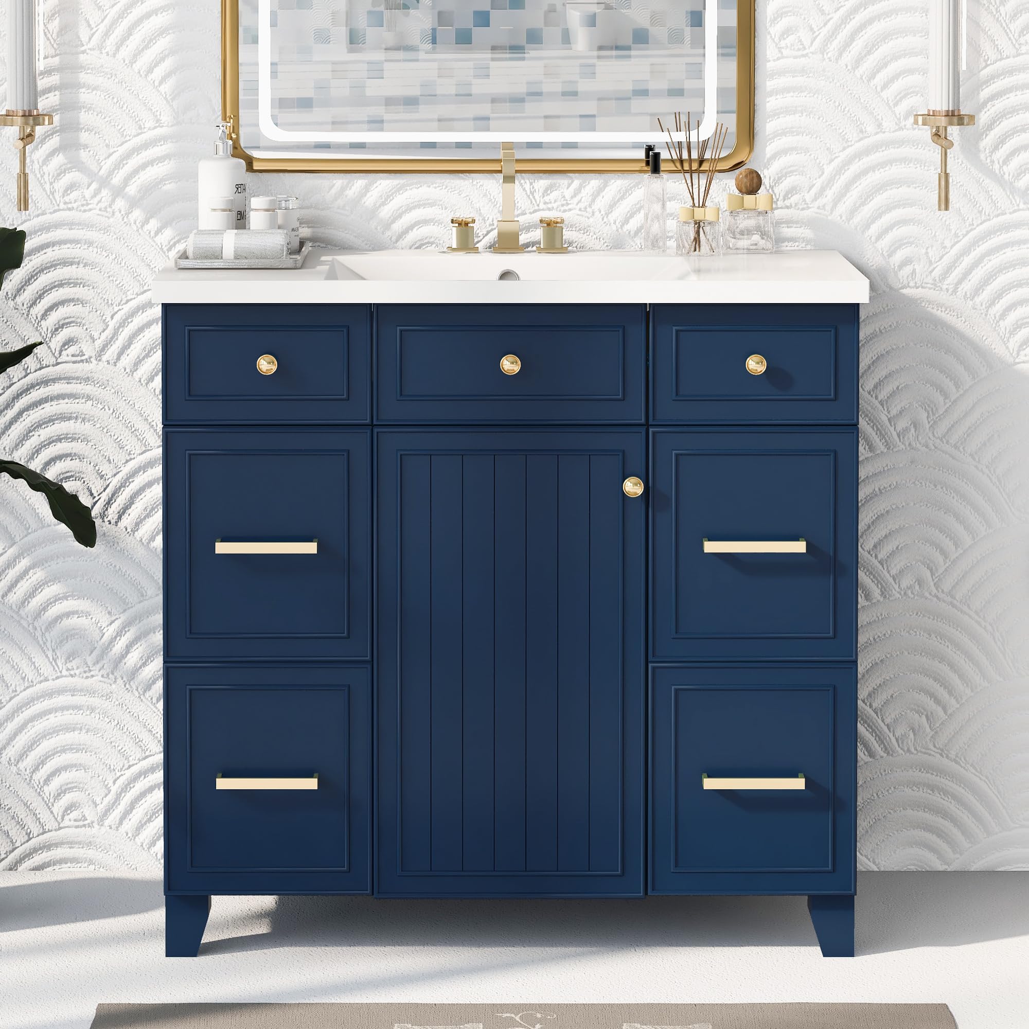 SONGG 36" Bathroom Vanity Cabinet Combo w/Single Ceramic Sink, Modern ...