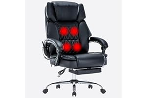 HESL Massage Office Chair with Heat-Reclining Office Chair with Foot Rest,Executive Office Chair with Massager,Fully Reclining Ergonomic Office Chair,Leather Office Chair Black