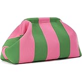 Oweisong Summer Beach Clutch Purse for Women Striped Evening Handbag 2026 | for Summer Vacation, Woven Crochet, Stripe Purse, Kiss Lock, Black and White Bag, Tan and Black Clutch