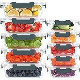 KOMUEE 10 Pack Glass Food Storage Containers, Meal Prep Containers with Lids, Airtight Glass Lunch Boxes, Freezer, Oven, and Microwave Safe