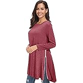 Afibi Tops for Women Long Sleeve Side Split Loose Tunic Tops for Leggings