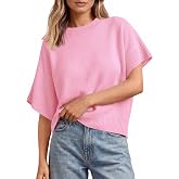 Saodimallsu Womens Short Sleeve Sweaters Crew Neck Lightweight Casual Loose Fit Summer Knit Pullover Tops
