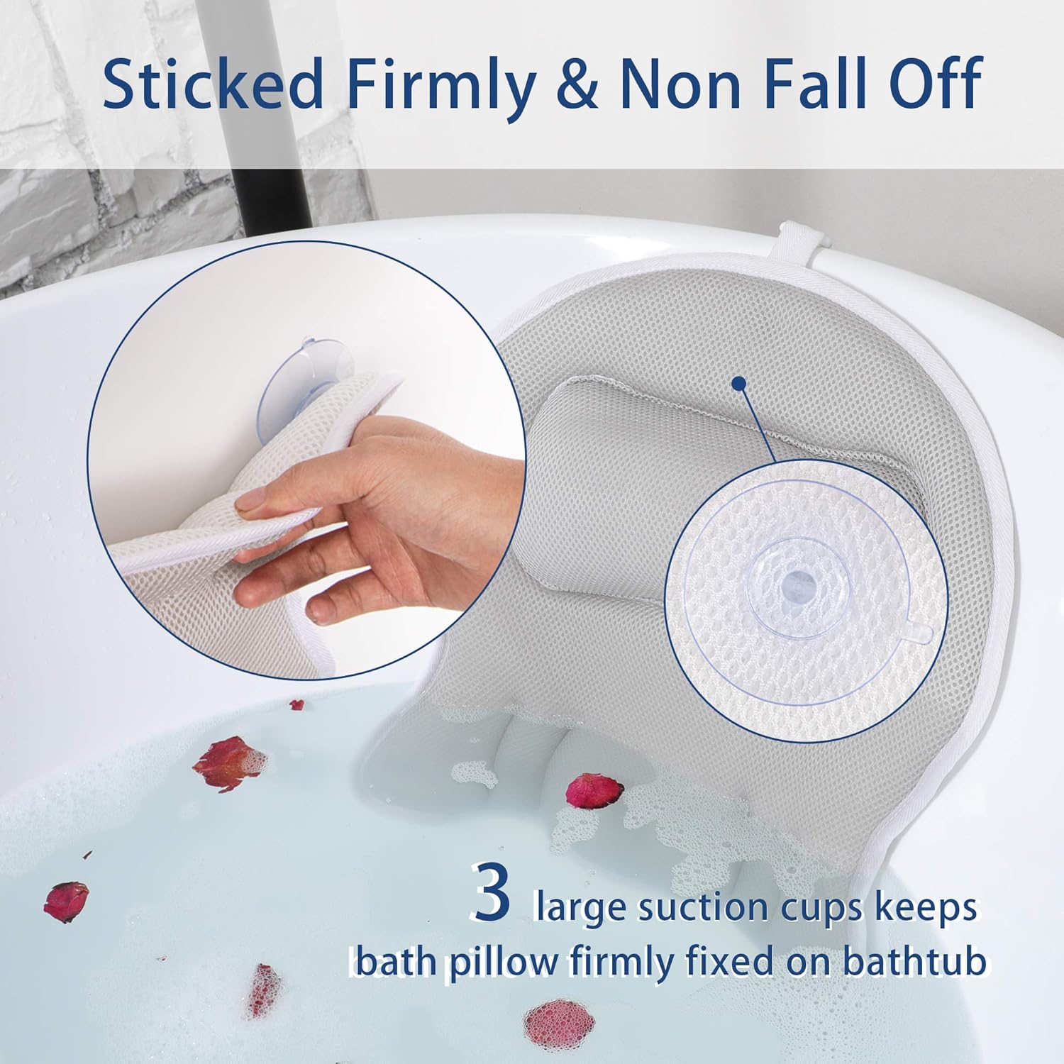 Aisto Bath Pillow for Tub Comfortable 3D Air Mesh Bathtub Pillow for Neck and Back Support Bath Tub Pillow with Strong Suction and Machine Washable Bag Gray : Beauty