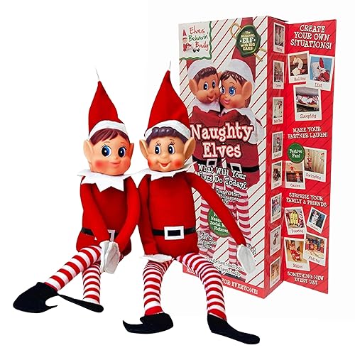 Elves Behaving Badly Elf Set - Set of 2 x 12'' Girls & Boy Soft Toy Christmas Elves. Create Your Own Naughty Elf Situations for Kids