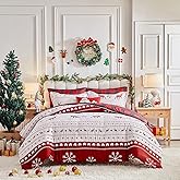 Christmas Duvet Cover Set Red White Stripes Style Queen Size - Snowflakes Deers dots Cubes Holiday Style - New Year Gift Decor Xmas Thanksgiving Choice 3pc Bedding Set with 2 Pillow Shams