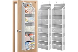 JARLINK 2 Pack Toy Stuffed Animal Storage, Over The Door Organizer W/Clear View Windows, 44lb Load, Baby Toy Storage Organizer for Nursery, Kid Bedroom, Newborn Baby Essentials (Light Grey)