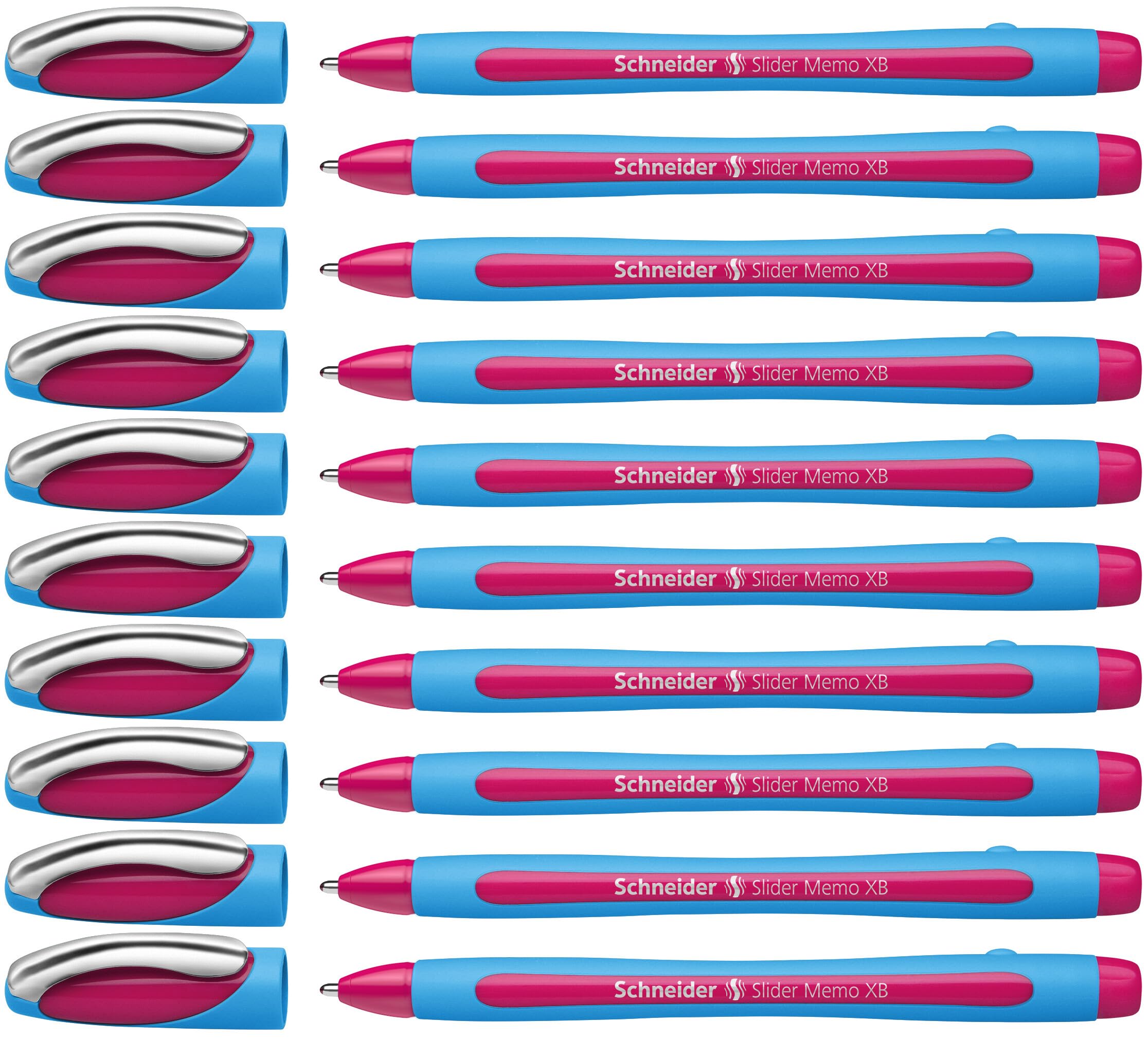 Schneider Slider Memo XB Ballpoint Pen Pink Ink Blue Barrel Pack of 10