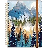 Ruled Spiral Writing Notebook,A5 Hardcover Lined College Journal for Women Lady,Fashion Puppy Watercolor Strong Twin-Wire Binding with Premium Paper,8.4" X 6",Perfect for School,Office,Home Gifts(Foggy Mountains Landscape)