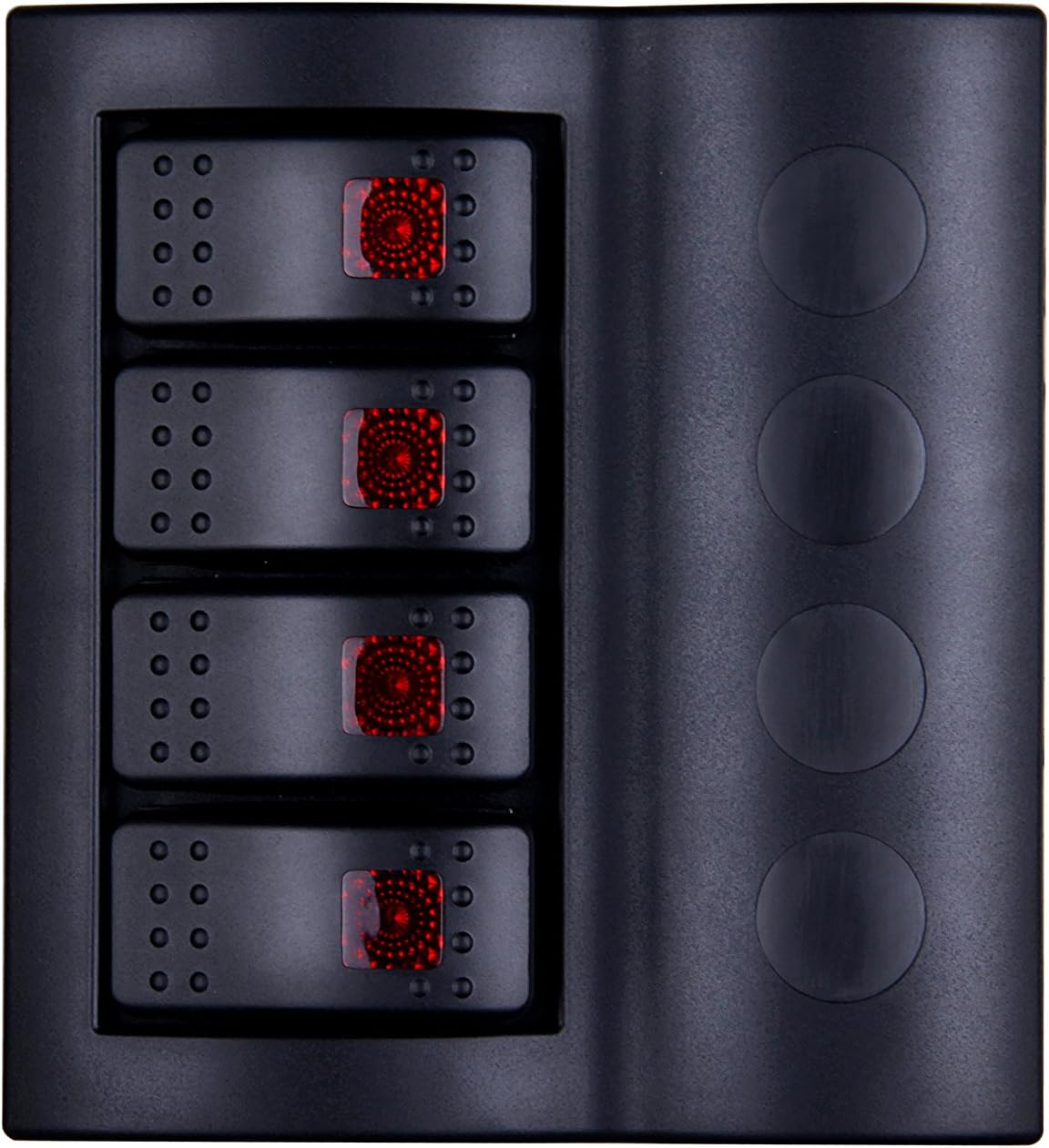 Amarine Made 4 Gang Splashproof Waterproof Rocker Switch Panel Black With Red Led Indicators For Boat Marine Bridge Control Push Button Circuit