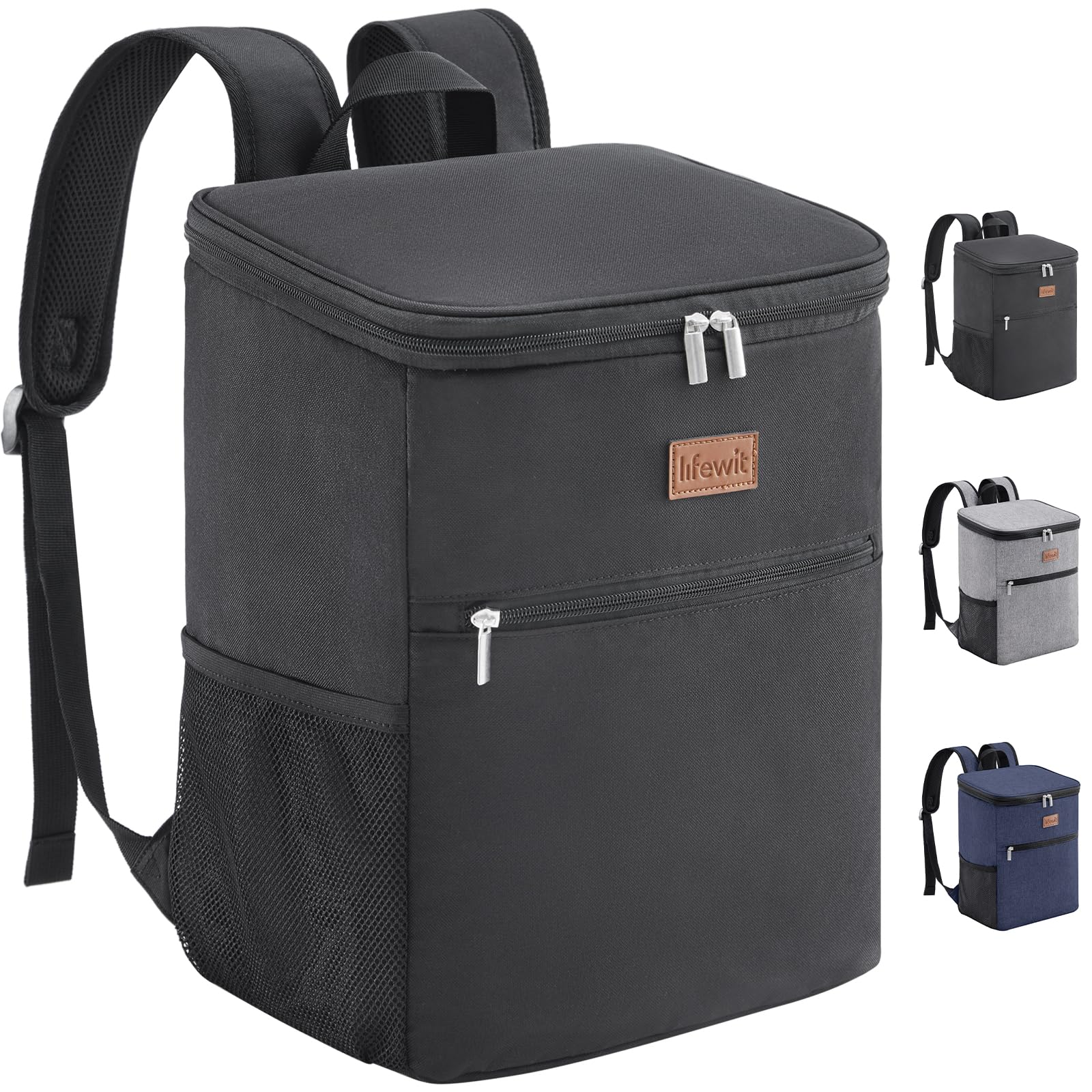 Lifewit 21L 30-Can Soft Cooler Backpack Bag with Hard Liner, Large Insulated Picnic Lunch Box Soft-Sided for Camping/BBQ/Family Outdoor Activities, Black