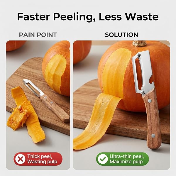 MULTIFUNCTIONAL PREMIUM VEGETABLE PEELER WITH WOODEN HANDLE, STAINLESS STEEL BLADE & BOTTLE OPENER, NON-SLIP KITCHEN TOOL FOR FRUIT, APPLE, POTATO, PUMPKIN, PAPAYA, ZUCCHINI (1PC)
