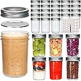 Woaiwo-q 30 Pack 8 oz Mason Jars,Canning Jars With Silver Lids,Half Pint Canning Jar Class Jar for Jelly, Jam, Spices, Honey, Food Storage,Fermenting, Pickling, Meal Prep, Wedding Favors, DIY Crafts