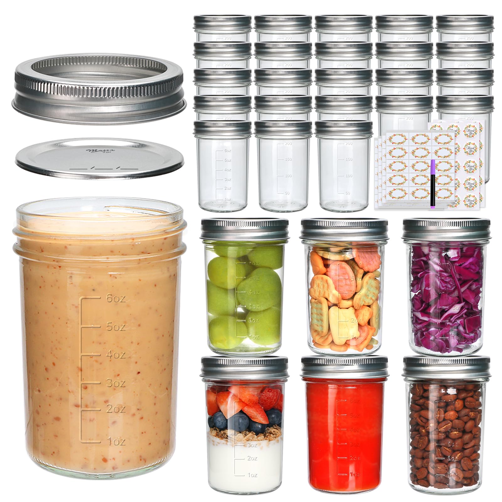 Photo 1 of Woaiwo-q 30 Pack 8 oz Mason Jars,Canning Jars With Silver Lids,Half Pint Canning Jar Class Jar for Jelly, Jam, Spices, Honey, Food Storage,Fermenting, Pickling, Meal Prep, Wedding Favors, DIY Crafts