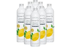 Grove Co. Ultimate Dish Soap Liquid Refills (8 x 16 Fl Oz) Removes 48-hr Stuck-on Food & Grease, No Plastic Waste Cleaning Products, 100% Natural Lemon & Eucalyptus Fragrance