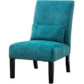 Roundhill Furniture Pisano Teal Blue Fabric Armless Contemporary Accent Chair with Kidney Pillow