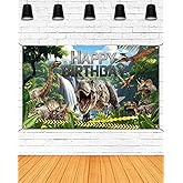 Mocsicka Dinosaur Birthday Backdrop Banner for Boy Dinosaur Park Theme Party Decorations Banner Dinosaur Photography Backgournd Supplies (Green, 70.8x43.3 inch)