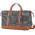 BAOSHA HB-14 Canvas Travel Tote Duffel Bag Carry on Weekender Overnight Bag Oversized for Women and Ladies (Black Dot) 21.3''*13''*9.4''