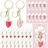 Wovnet 20 Sets Pink Bow Strawberry Party Favor Cute Strawberry Keychain Charm Thank You Card for Guests Fruit Berry First 1st Birthday Berry Sweet Baby Shower Wedding Bridial Shower Party Gift