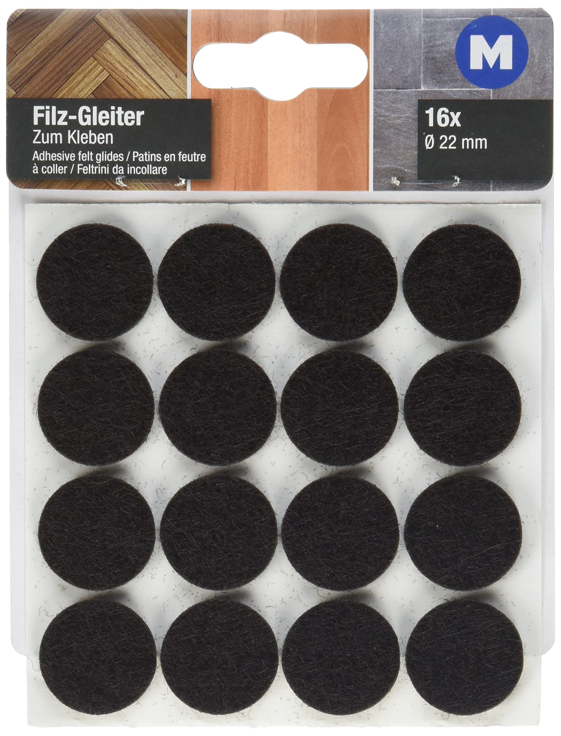 Metafranc Felt, Diameter, self-Adhesive, Brown, Pieces, Effective Protection, Furniture Set for Sensitive, Chair, Floor Gliders, 645046, Ø 22 mm (16 Stück)