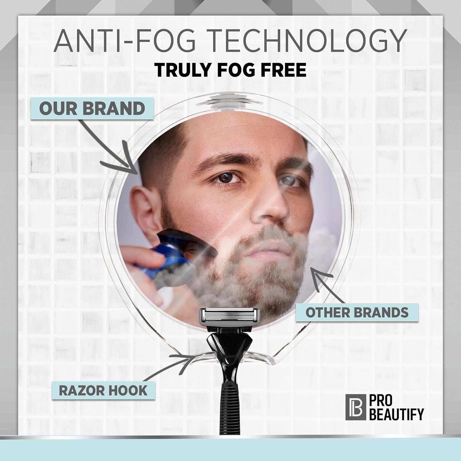 ProBeautify FOGLESS Shower Mirror for Shaving - Strong Suction Cup, Razor Holder & 360 Degree Rotation Shower Shaving Mirror - Fog Free Mirror for Shower & Shaving Mirror - Men & Women: Home & Kitchen