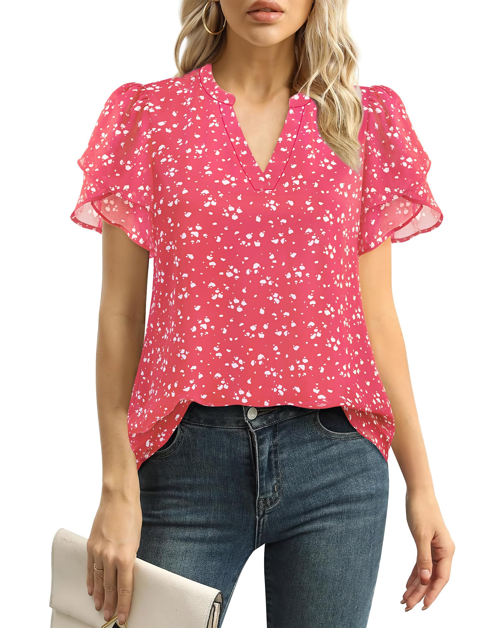 Women's Short Sleeve Tops, Pink Blouses for Women