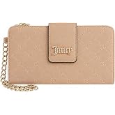Juicy Couture Sprinkle of Juicy Bifold Tab Wallet with Chain Strap, Embossed Faux Leather Wallet for Women, 8x4 in (Buff Beige)