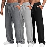 Velvelhall 3 Pack Men's Big and Tall Sweatpants Athletic Open Bottom Drawstring Lounge Pants Plus Size Joggers with Pockets(Gray, Light Gray, Black,XX-Large)