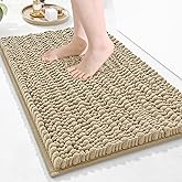 Arotive Luxury Chenille Bathroom Rug Mat, Extra Soft Thick Absorbent Shaggy Bath Rugs, Non-Slip Machine Wash Dry, Plush Bath Mats for Bathroom, Shower and Tub, 24x16, Beige