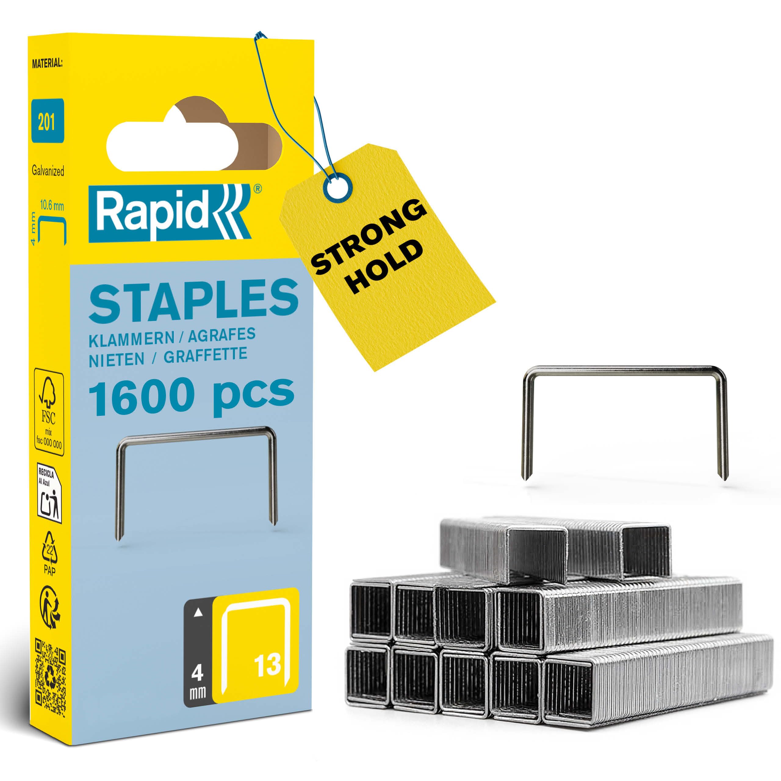 Rapid High-Performance Staples for Textiles, Finewire No. 13, Leg Length 4mm, Staple Gun Staples, Galvanised Steel, 1600 Pieces, Narrow Blister (40109518), grey