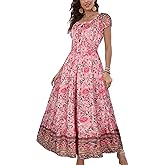 OSTOO Women's 2026 Summer Short Sleeves Boho Floral Print Tiered Casual Flowy Long Maxi Dress