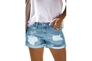 AOISAGULA Women's Denim Shorts Distressed Ripped Hot Pants Frayed Rolled Hem Vintage Short Jeans with Pockets for Ladies