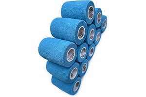 WildCow 3" Light Blue Vet Wrap Bulk 12 Pack Cohesive Bandage Wrap, Self Adherent Grip Rolls