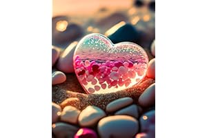 Benjenes Beach Diamond Painting Kits for Adults, Heart Diamond Art Kits, 5d Full Round Drill Seaside Love Painting with Diamond Painting, DIY Gem Art for Home Wall Decor 12x16inch